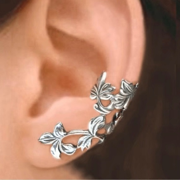 Ear Cuff Earring Womens Adjustable Non-Piercing Leaf & Flower Sterling Plated - Picture 6 of 6